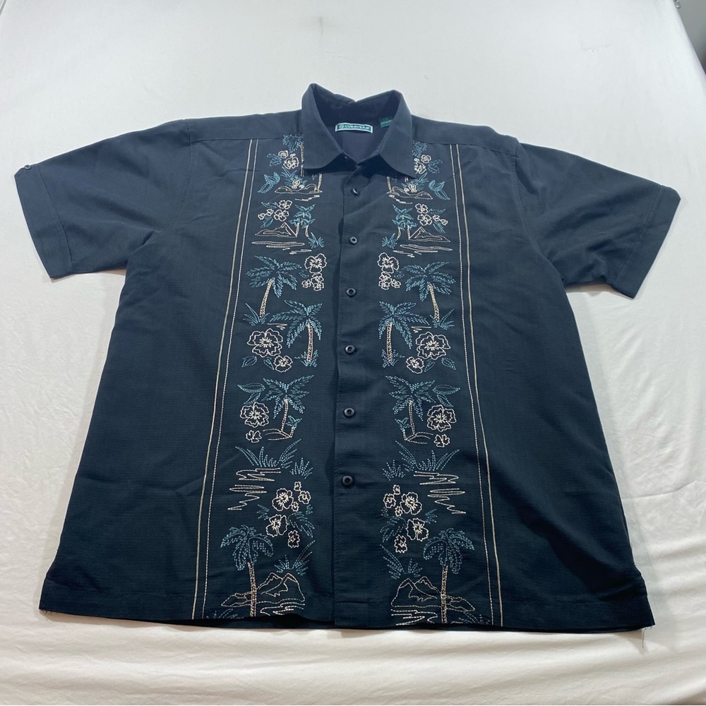 Cubavera Shirt Tropical Embroidery FloralCruise Vacation Palm Trees Boho Button